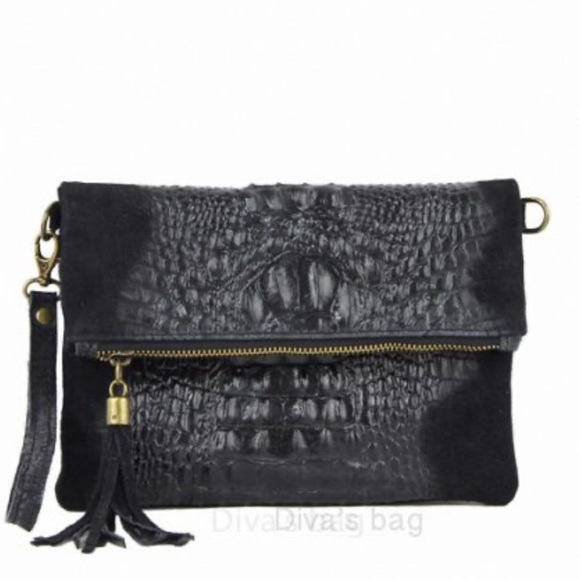 BORSE IN PELLE Handbags - Black Genuine Leather Crossbody Bag Made in Italy